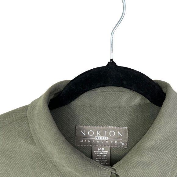 Norton Mcnaughton Petites Jacket Collared Button Up Flap Pockets Green Women 14P - Picture 3 of 6